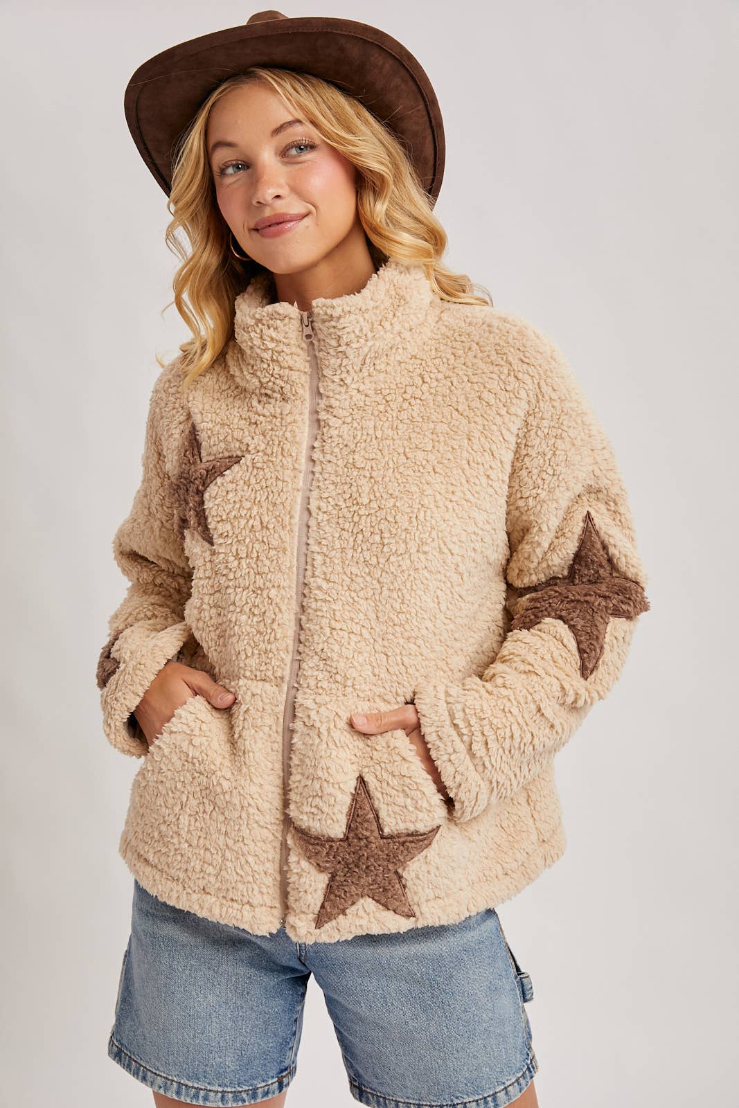 STAR-SHAPED FLEECE TEDDY JACKET