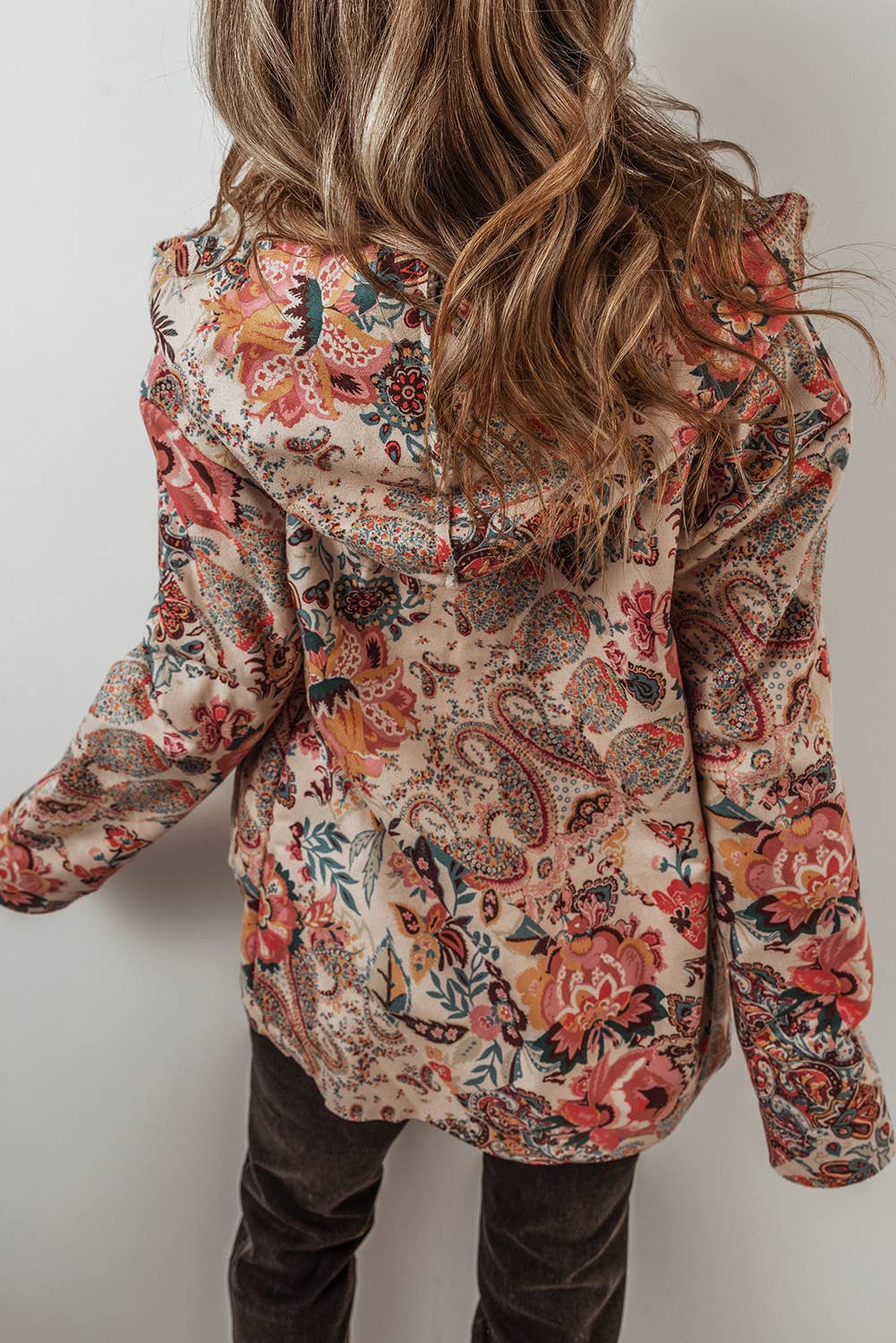 Paisley Floral Print Sherpa Lined Hooded Jacket