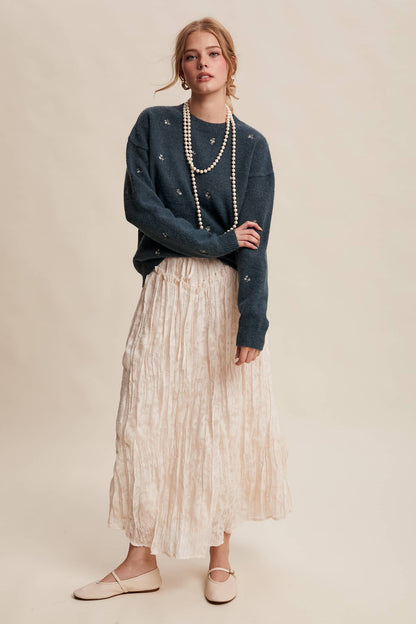 Embroidered Dot Knit Sweater