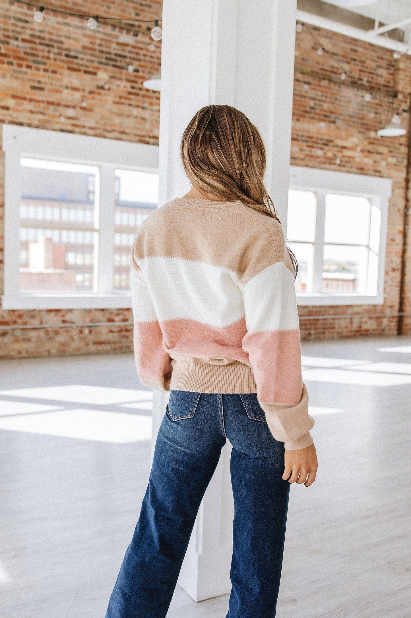 Pink Color Block Sweater