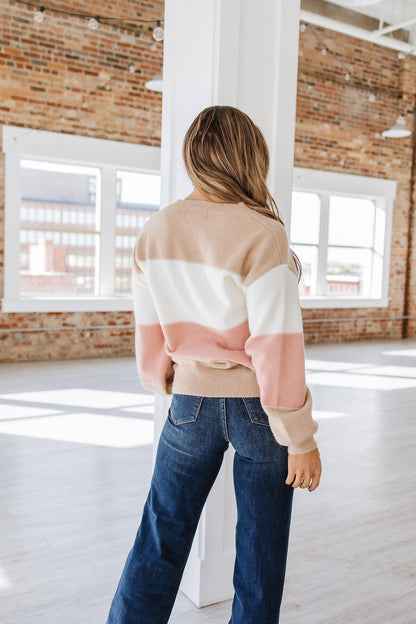 Pink Color Block Sweater