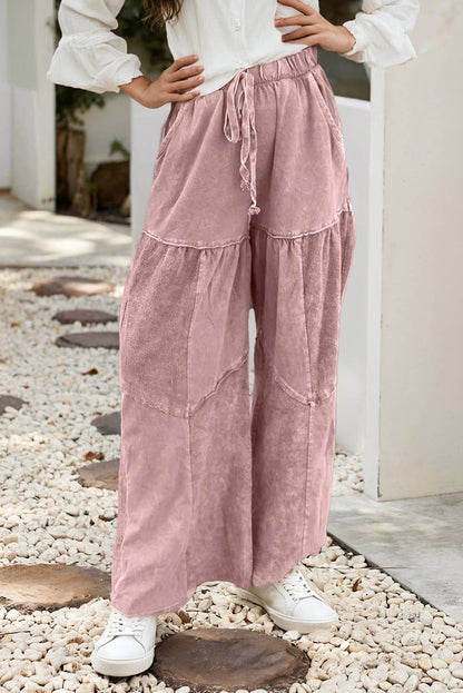 Mineral Wash Tiered Wide Leg Pants