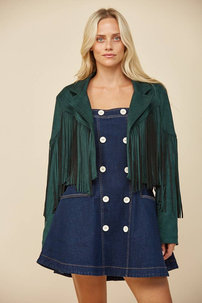 BOHO FRINGED FAUX SUEDE JACKET