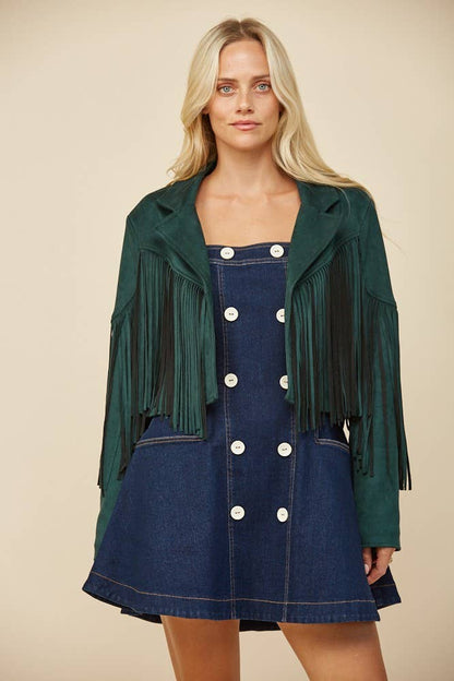 BOHO FRINGED FAUX SUEDE JACKET