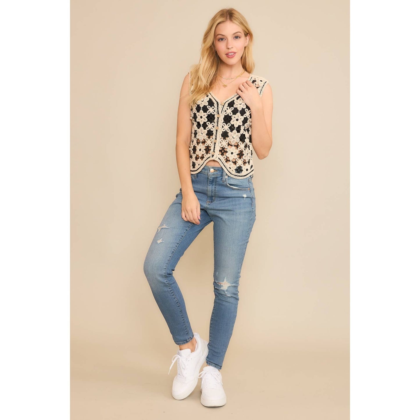 VINTAGE CROPPED CROCHET VEST