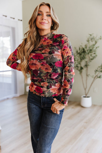 Floral Print Mesh Top