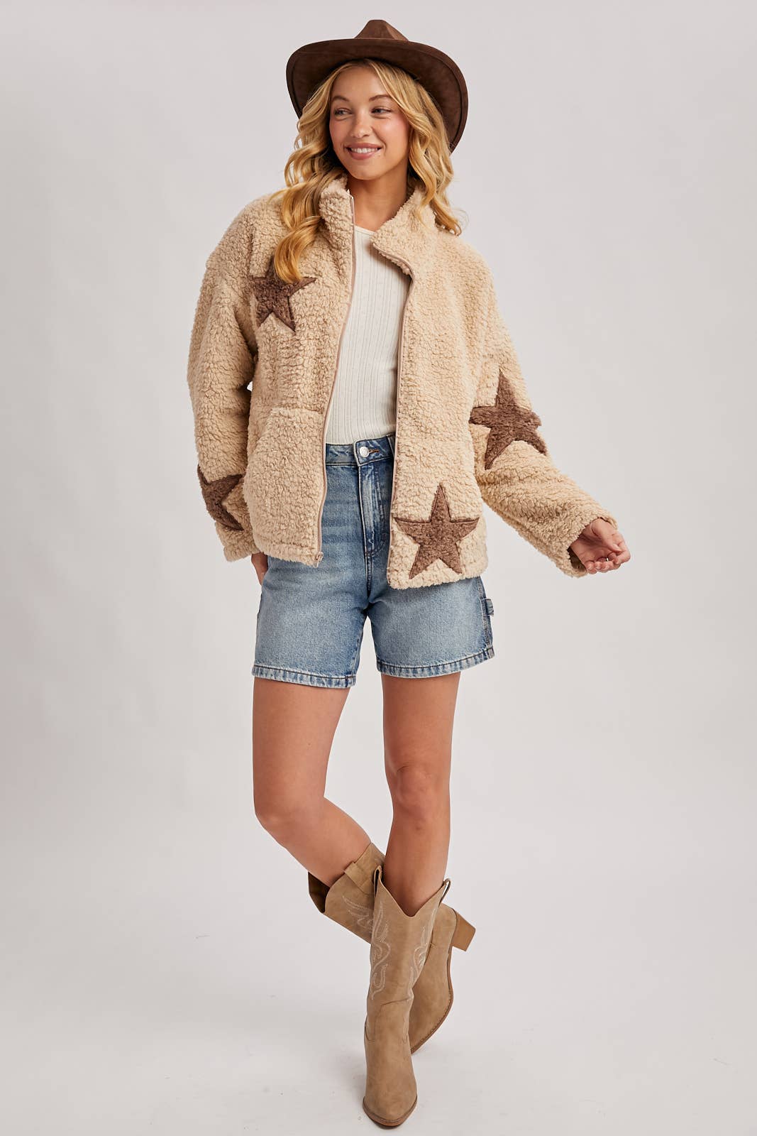 STAR-SHAPED FLEECE TEDDY JACKET