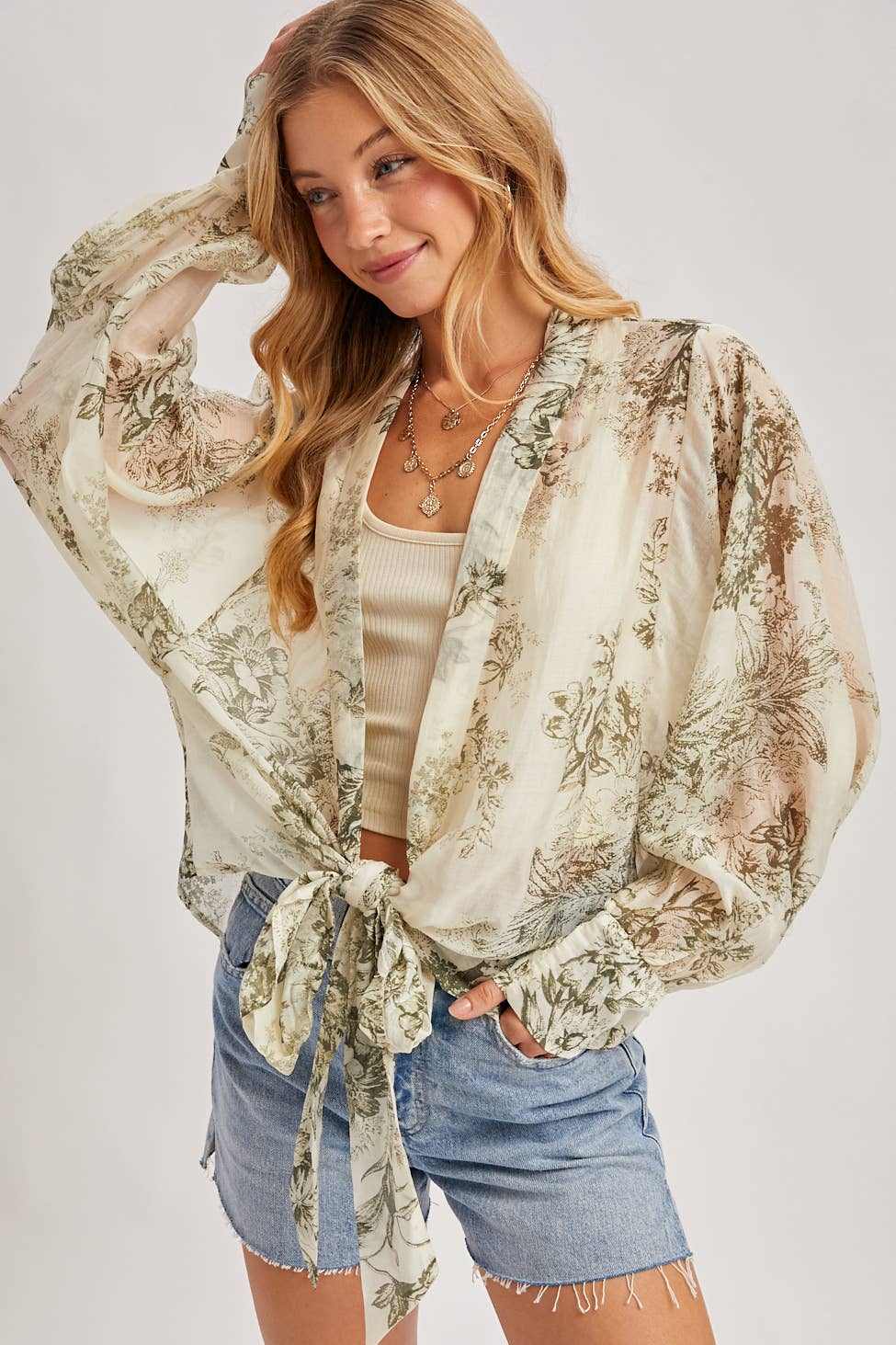 BOTANICAL BALLOON SLEEVE KIMONO