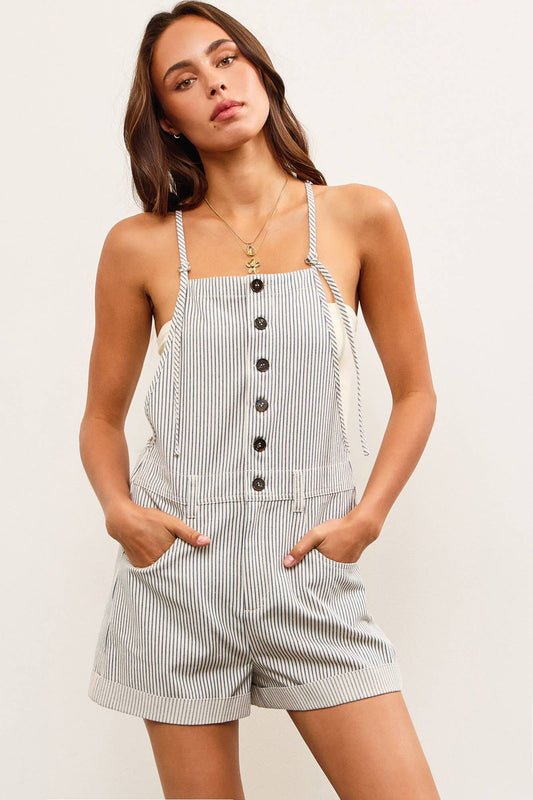 BUTTON CLOSURE STRIPED OVERALLS
