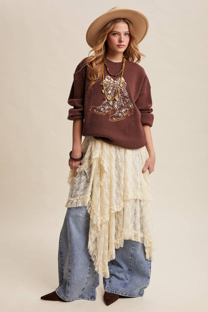 Sequin Cowboy Boot Sweater