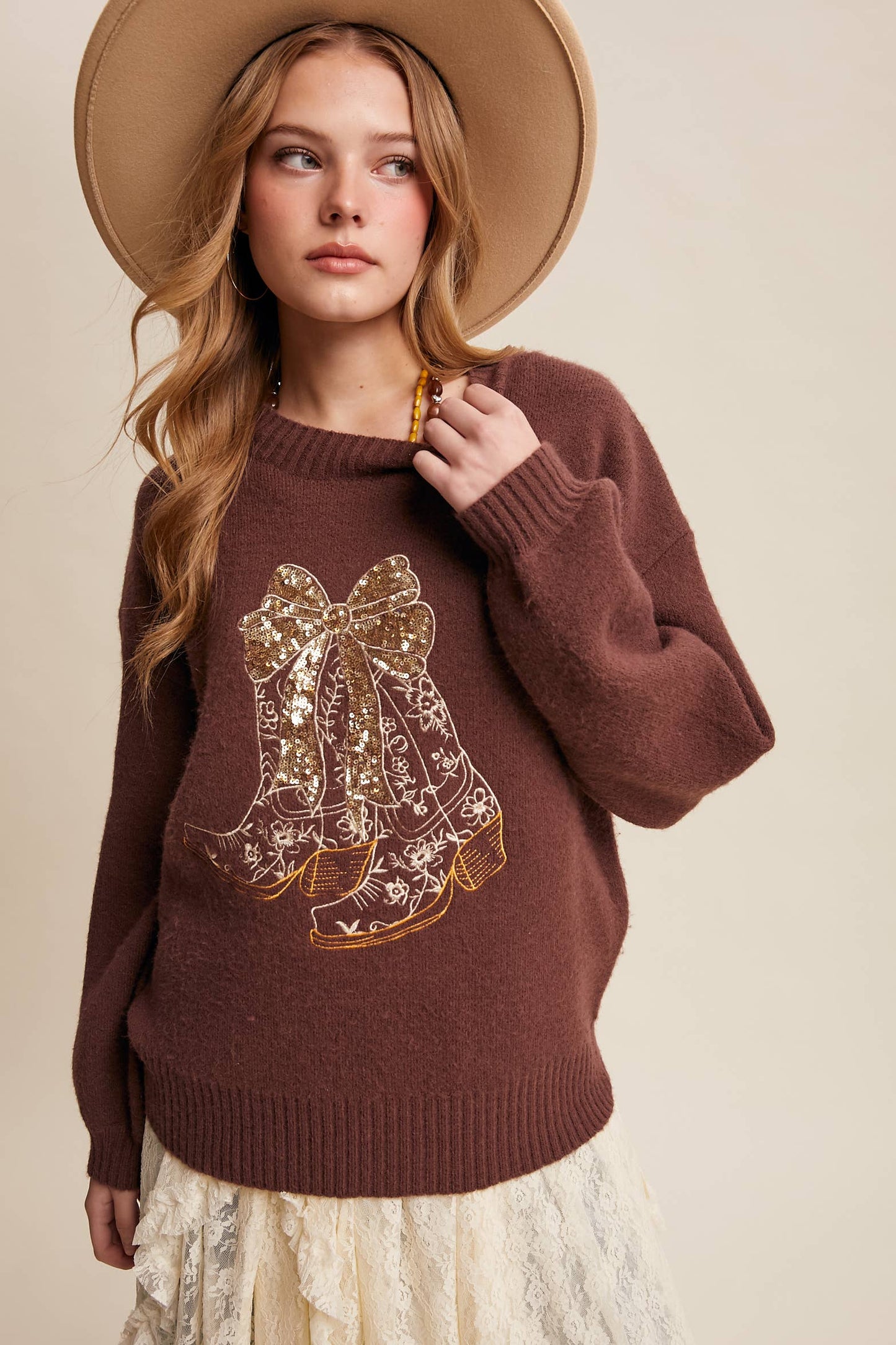 Sequin Cowboy Boot Sweater