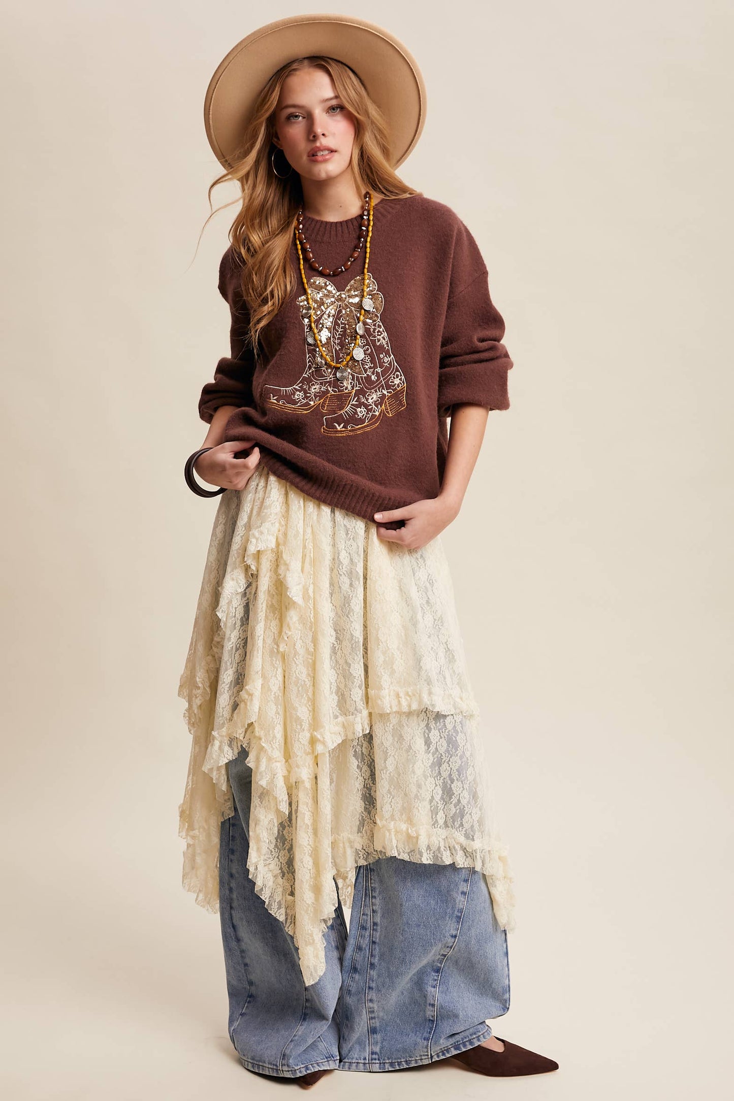 Sequin Cowboy Boot Sweater