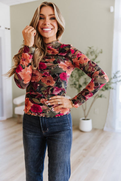 Floral Print Mesh Top
