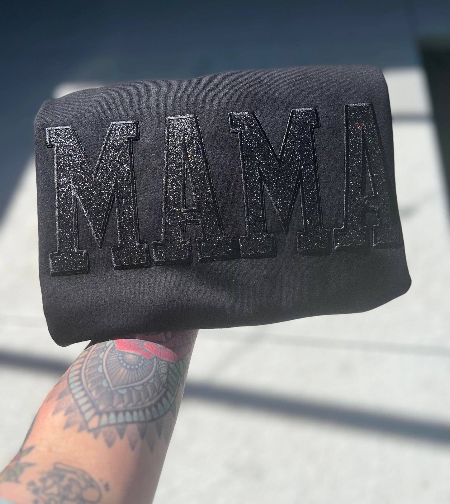 MAMA Embroidered Glitter Patch Crew