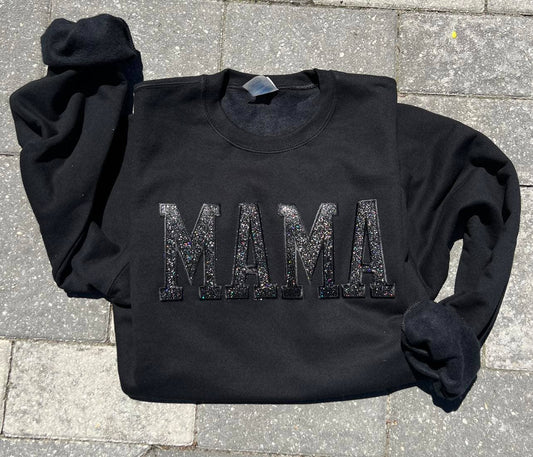 MAMA Embroidered Glitter Patch Crew