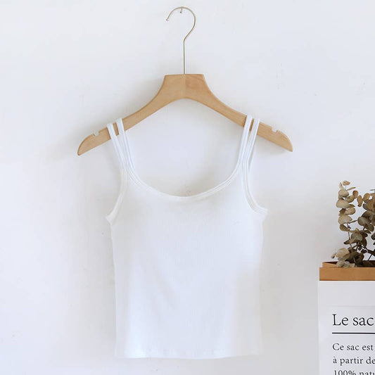 Basic Double strap Crop Tank with built-in bra: White