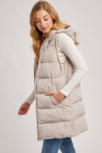 HOODED DOWN LONGLINE PUFFER VEST