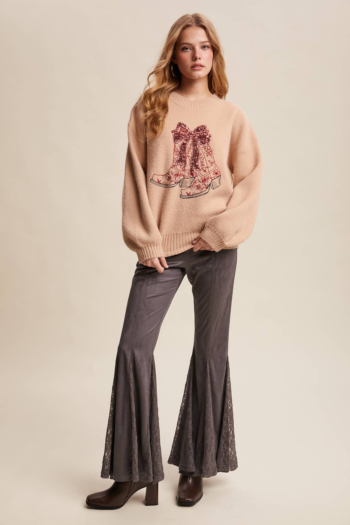 Sequin Cowboy Boot Sweater