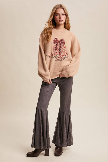Sequin Cowboy Boot Sweater