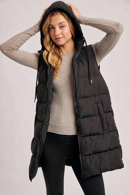 HOODED DOWN LONGLINE PUFFER VEST