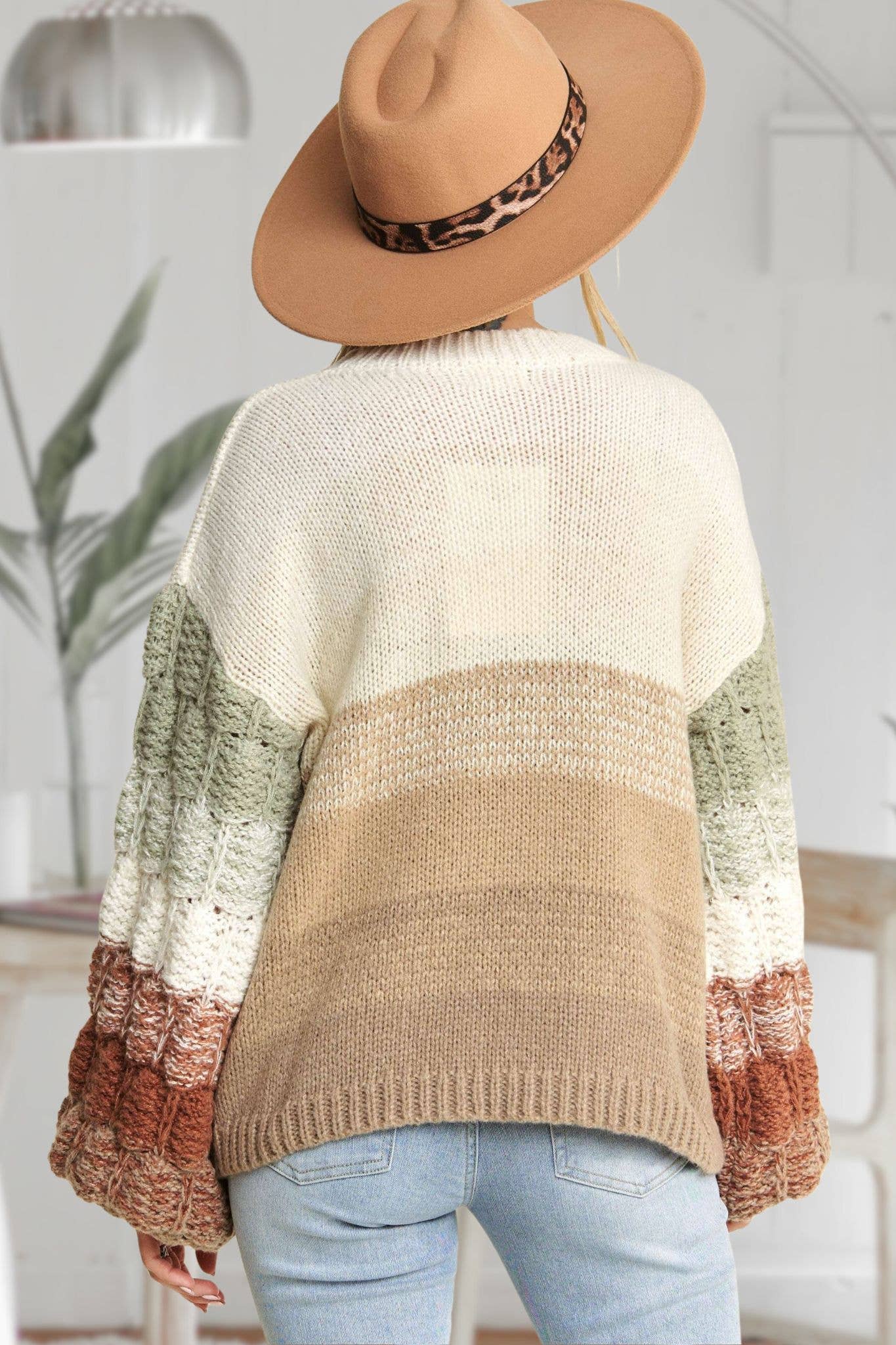 PUFF SLEEVE COMBRE SWEATER
