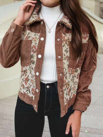 Ribbed Retro Floral Patchwork Jacke