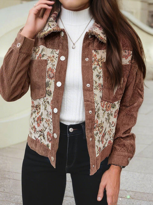 Ribbed Retro Floral Patchwork Jacke