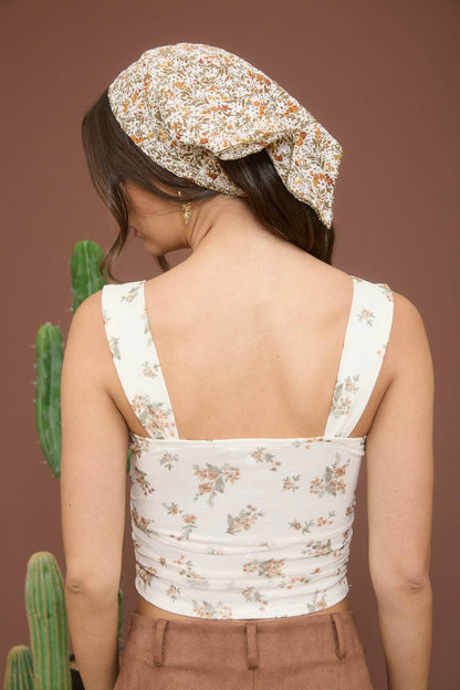FLORAL RIBBON BOW DETAIL SLEEVELESS CROP TOP