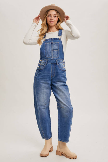 DENIM BARREL OVERALLS