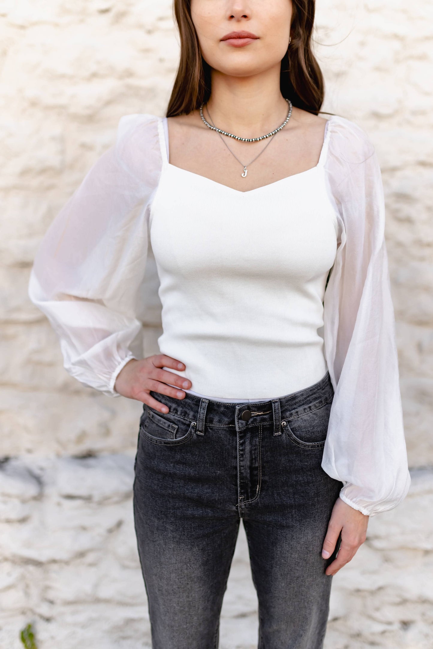 Sheer Bubble Sleeve Top