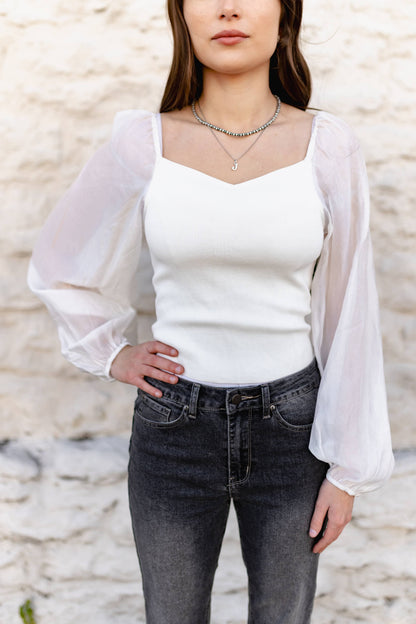 Sheer Bubble Sleeve Top