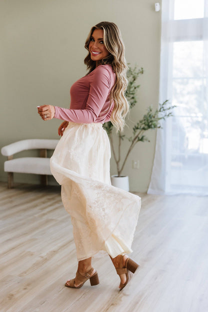 Oatmeal Mesh Overlay Skirt