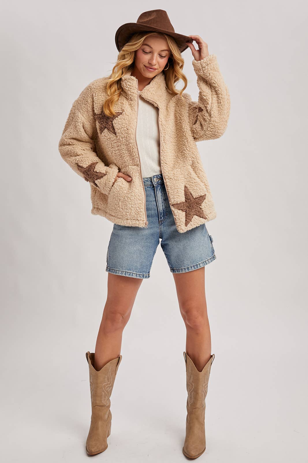 STAR-SHAPED FLEECE TEDDY JACKET