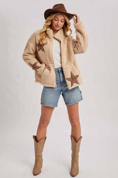 STAR-SHAPED FLEECE TEDDY JACKET