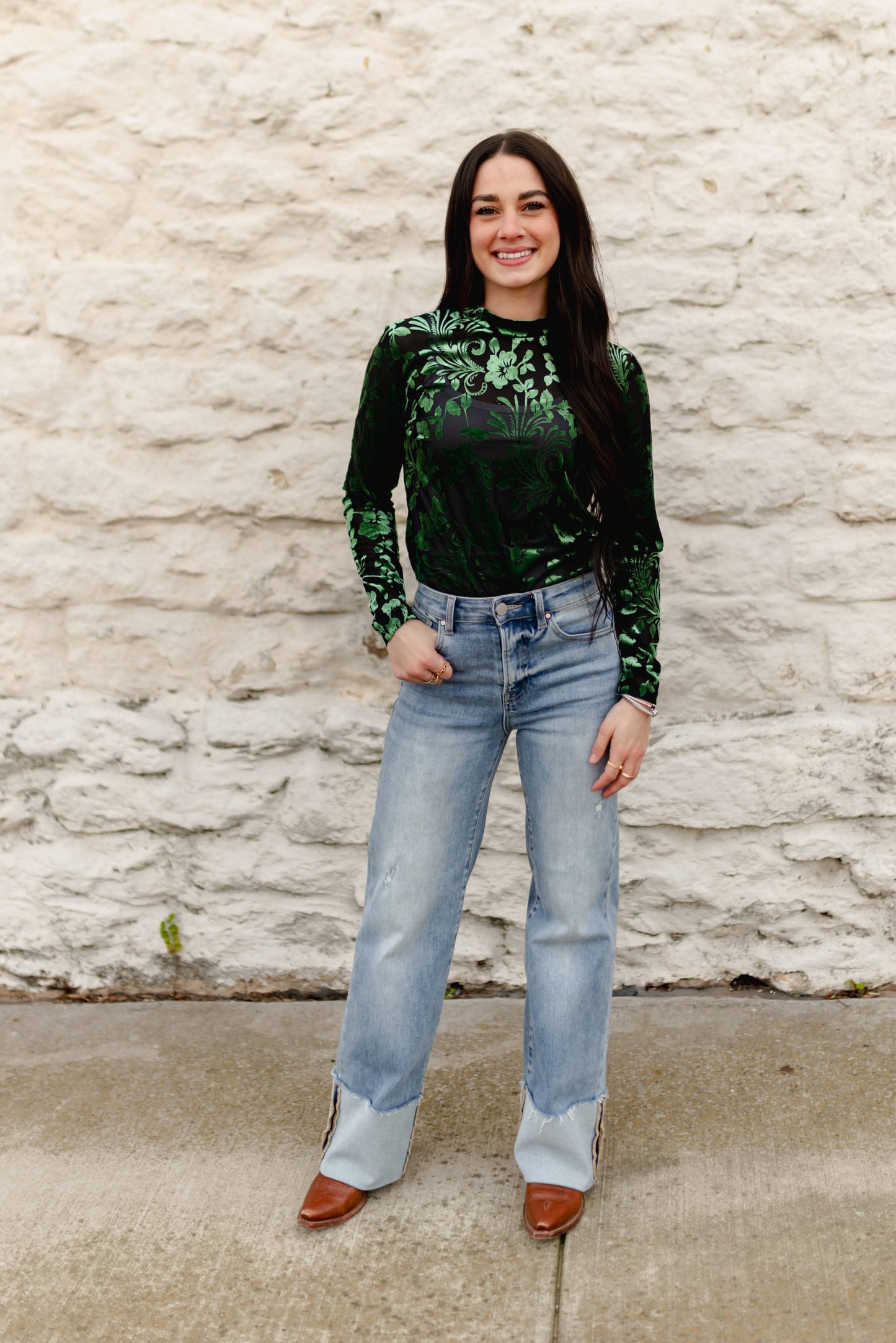 Velvet Floral Mesh Top