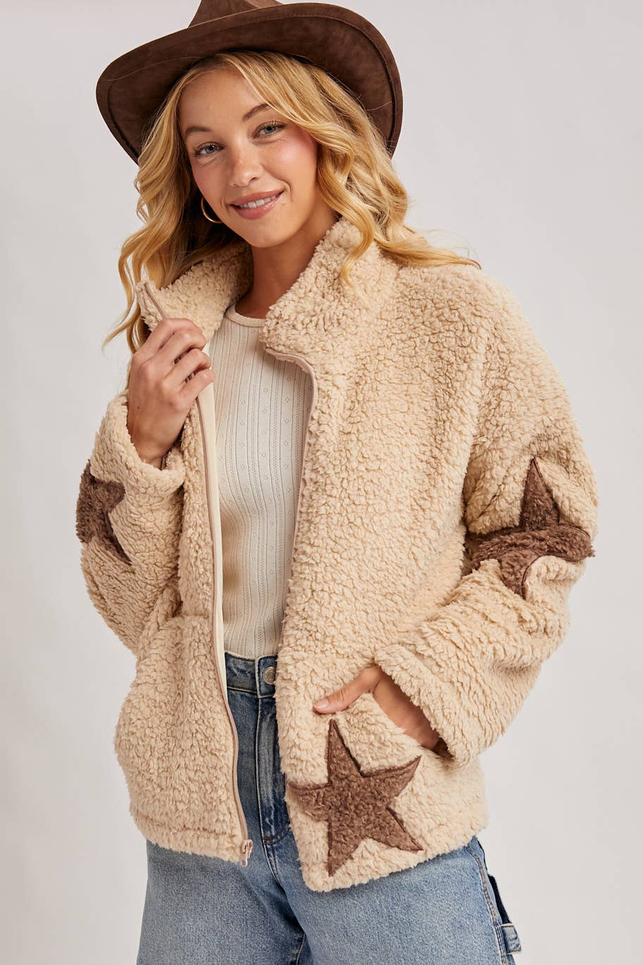STAR-SHAPED FLEECE TEDDY JACKET