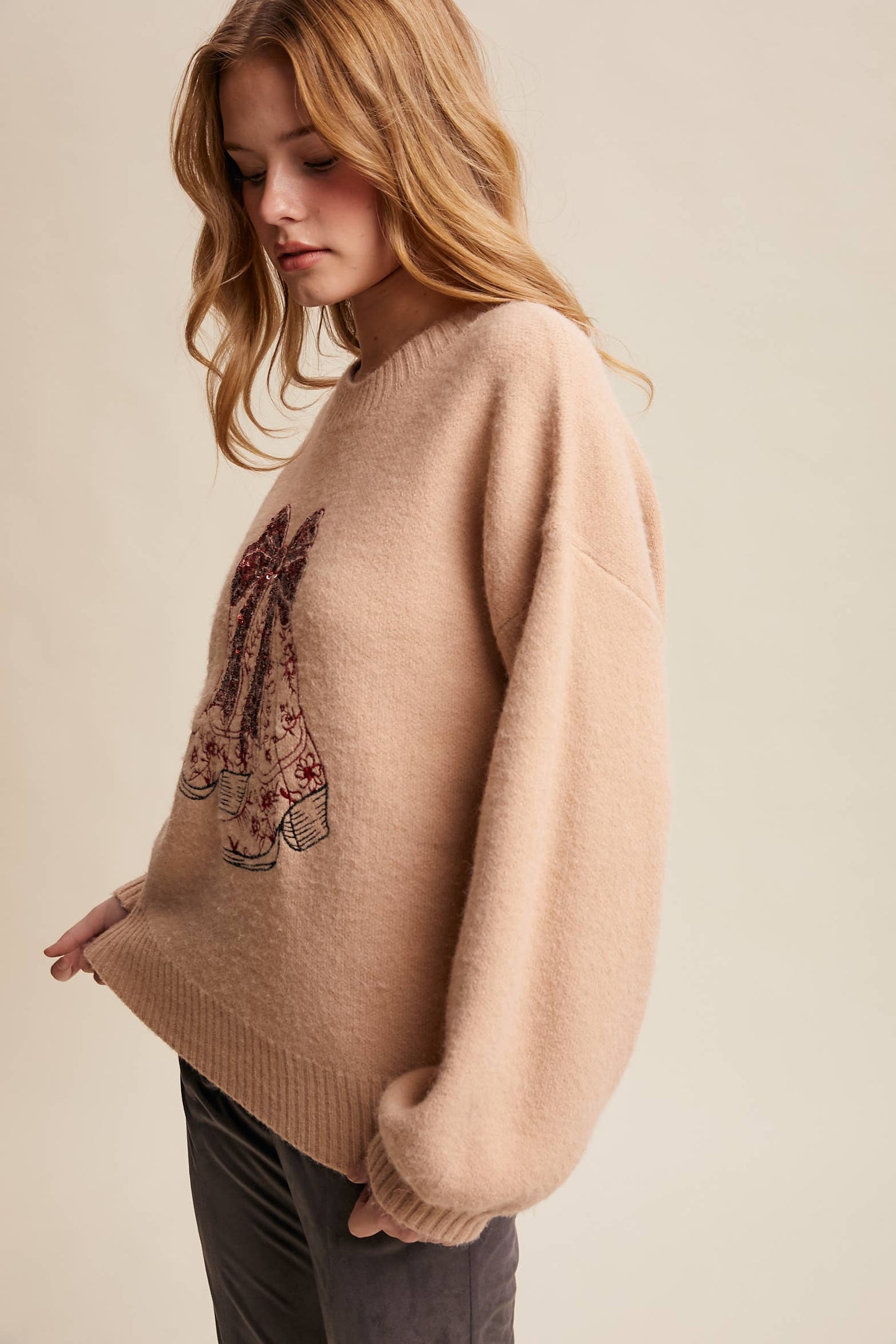 Sequin Cowboy Boot Sweater