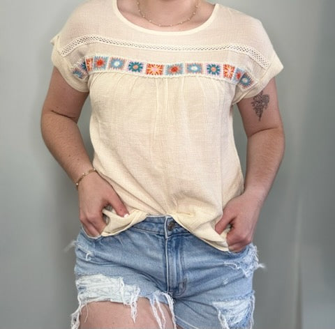 CROCHET FLORAL LACE TRIM Top