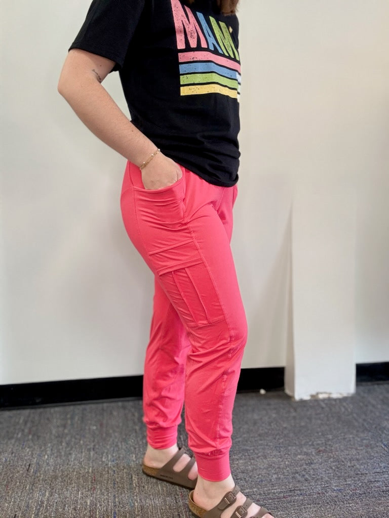 BUTTER JOGGER WITH SIDE POCKETS: Flamingo