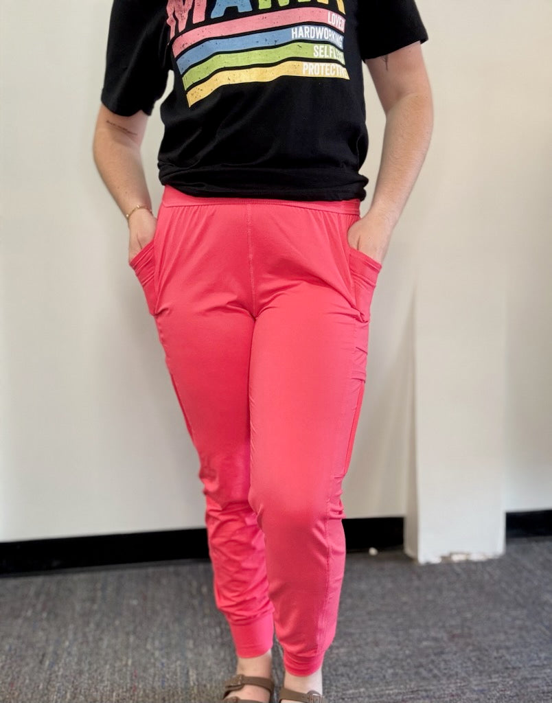 BUTTER JOGGER WITH SIDE POCKETS: Flamingo