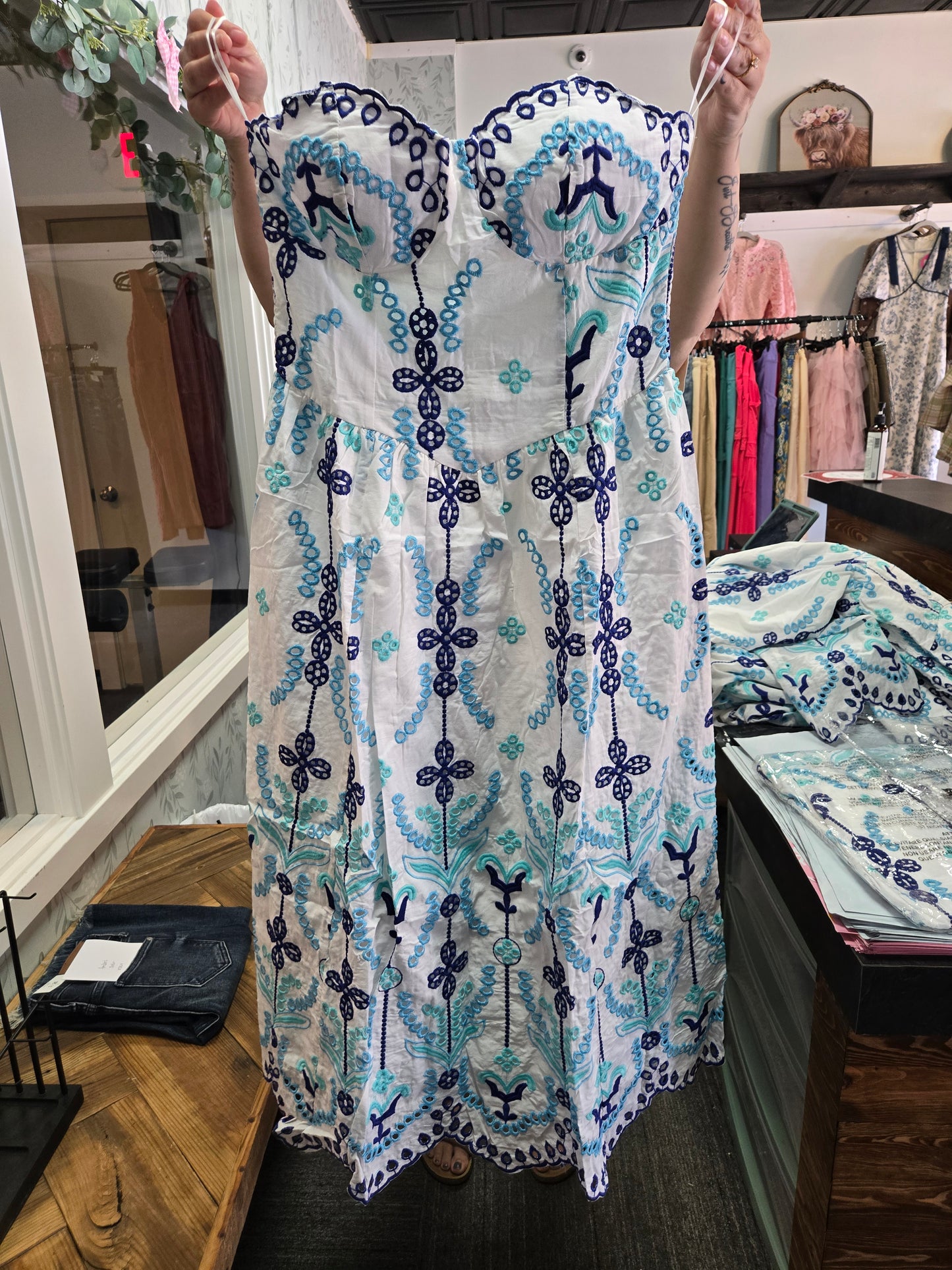 Blue embroidered dress