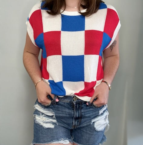 Patriotic Checkered Sweater