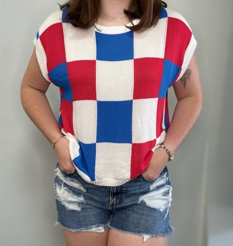 Patriotic Checkered Sweater
