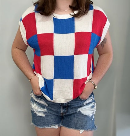Patriotic Checkered Sweater