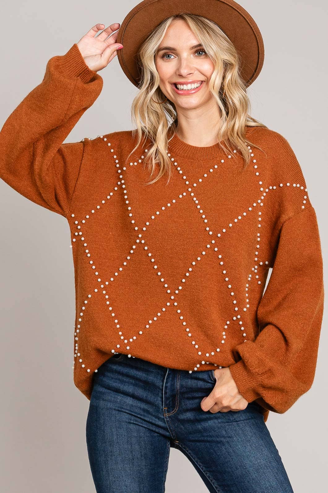 Pearl Detail Caramel Sweater