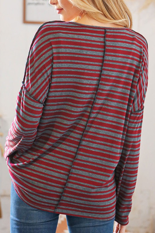 Wine/Charcoal Striped Top