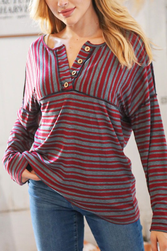 Wine/Charcoal Striped Top