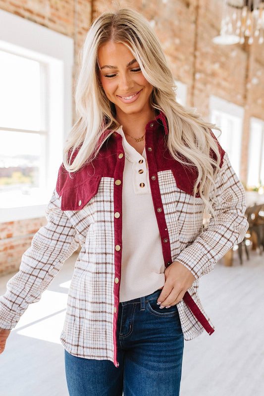 Plaid with Corduroy Accent Shacket