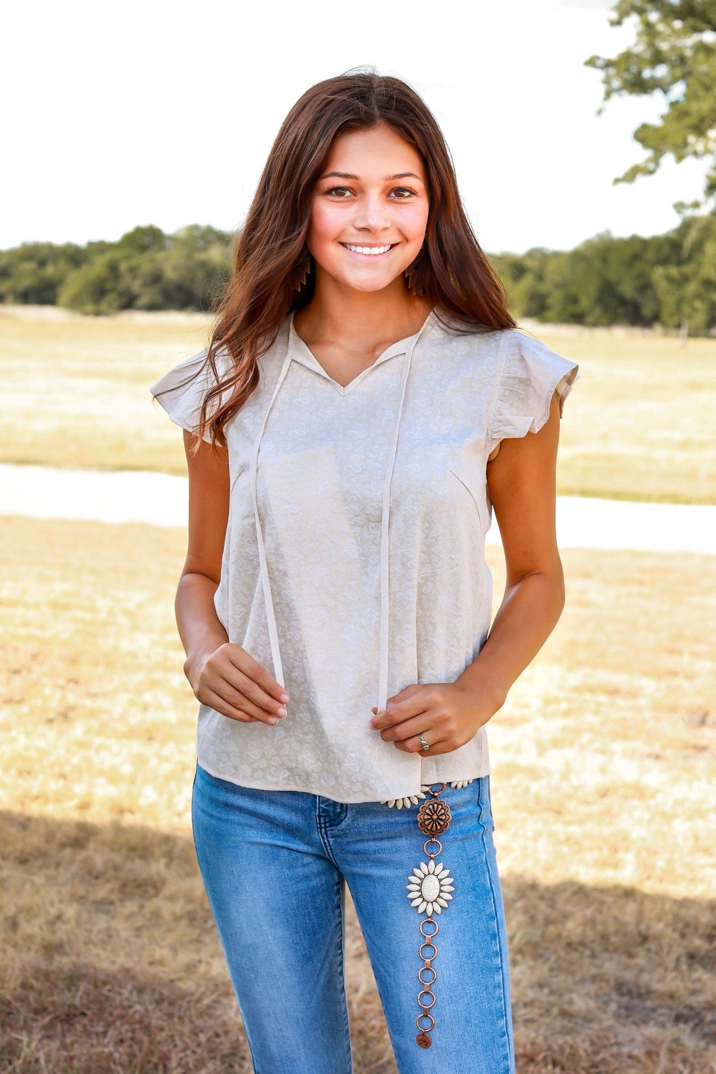 Beige Ruffle Lace Top