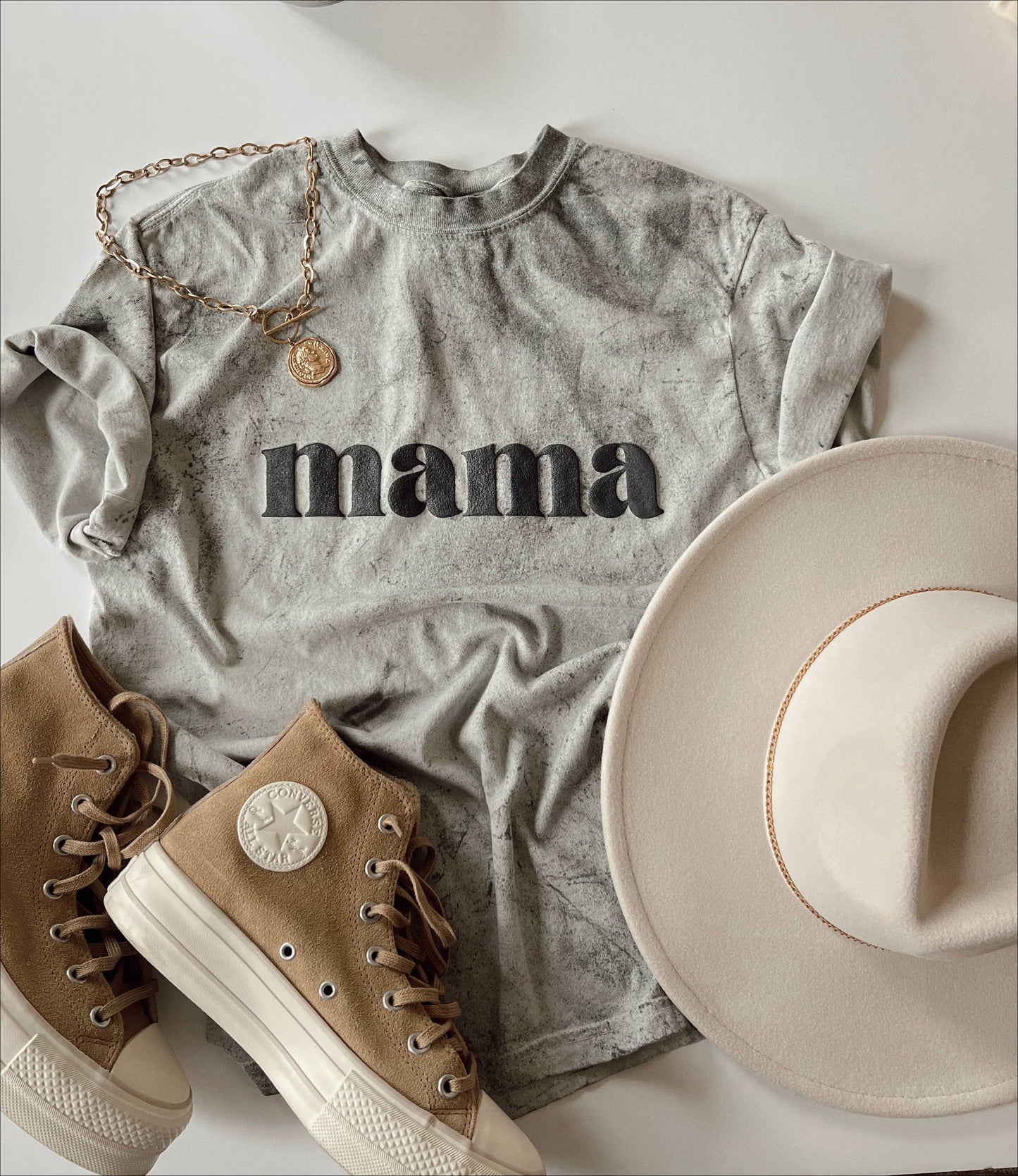 Mama Distressed Graphic Tee - Puff Paint